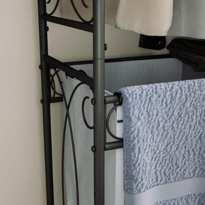 Multi Functional Laundry Hamper Organizer With Hanging Rail And Storage Shelf Rolling Laundry Cart With Wheels, Heavy Duty Metal Frame For Bathroom, Laundry Room, Or Bedroom Organization